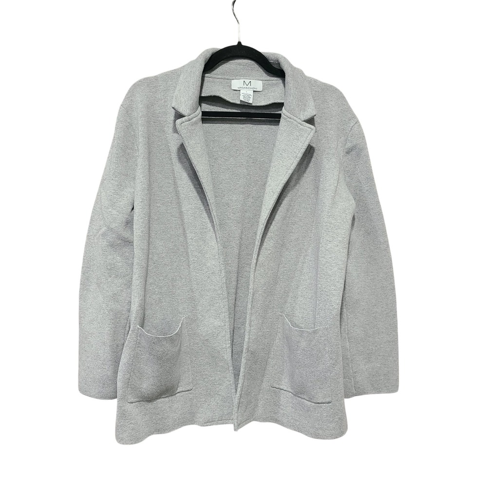 Magaschoni Womens Heather Grey Cotton Wool Knit Open Front Blazer Jacket Large
